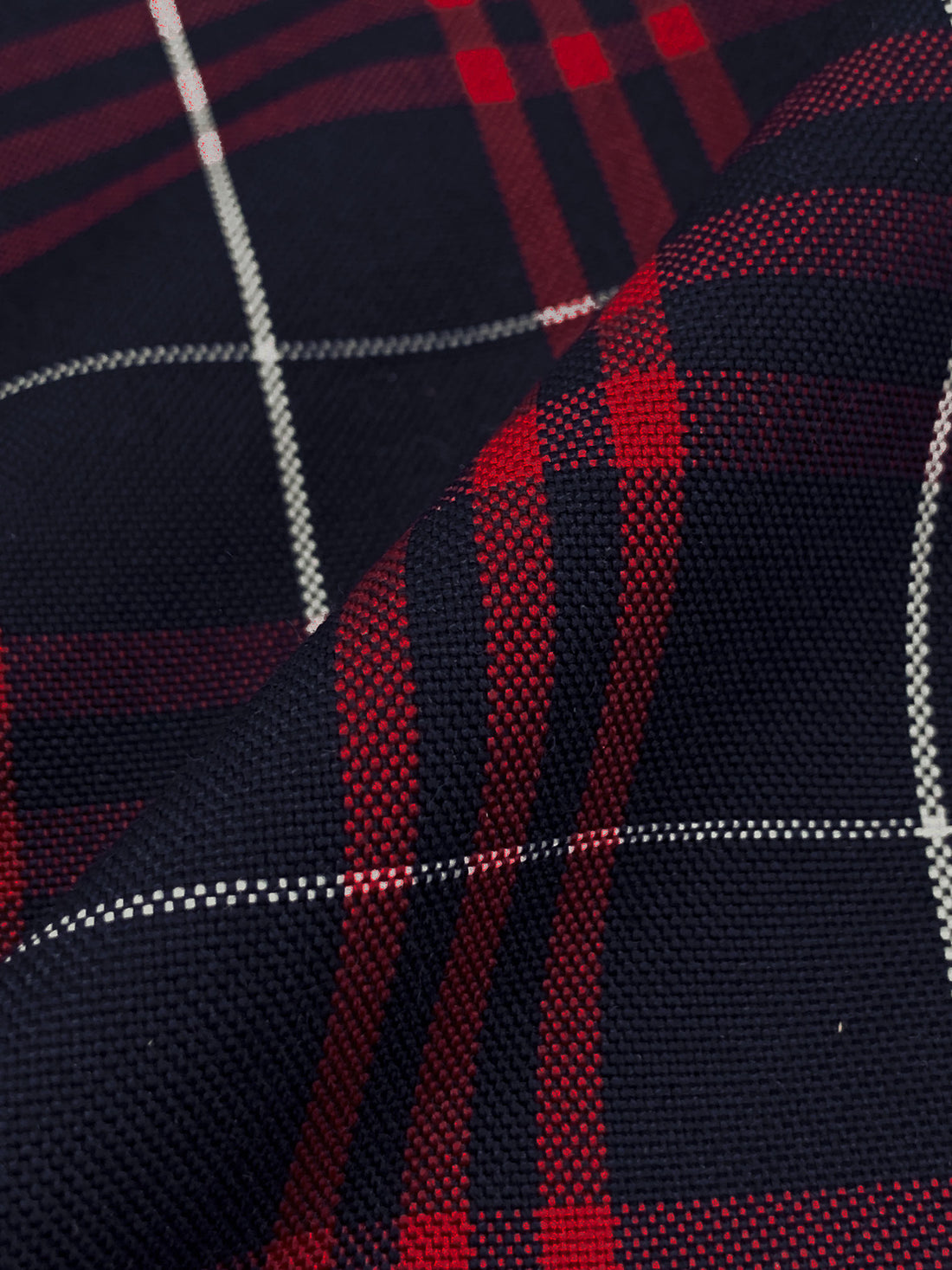 Dark Navy/Vivid Auburn/White 100% Polyester Yarn-Dyed Plaid Suiting 54W