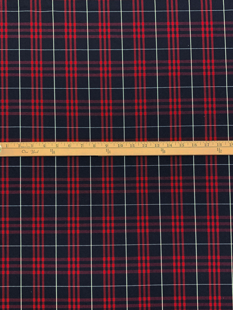 Dark Navy/Vivid Auburn/White 100% Polyester Yarn-Dyed Plaid Suiting 54W