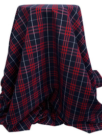 Dark Navy/Vivid Auburn/White 100% Polyester Yarn-Dyed Plaid Suiting 54W