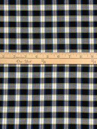 Dark Cerulean/Straw/Black/White Polyester/Rayon Yarn-Dyed Plaid Weave Suiting 58W