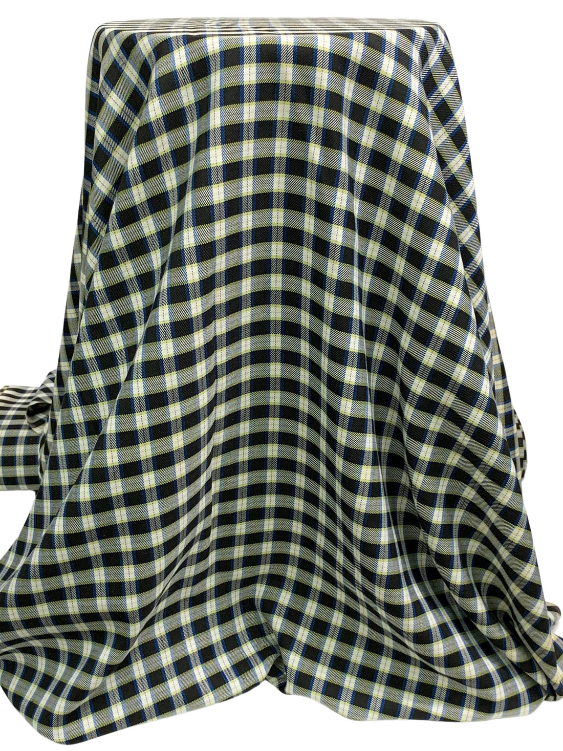 Dark Cerulean/Straw/Black/White Polyester/Rayon Yarn-Dyed Plaid Weave Suiting 58W