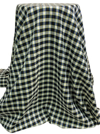 Dark Cerulean/Straw/Black/White Polyester/Rayon Yarn-Dyed Plaid Weave Suiting 58W