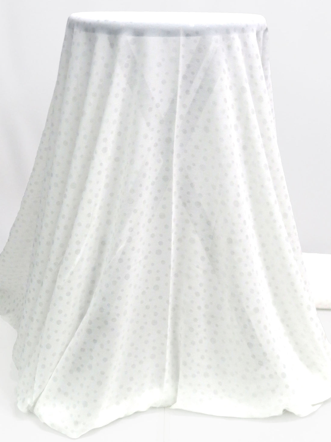 White/Silver 100% Polyester Polka Dot Glitter Print Shimmer Georgette 56W