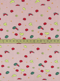 Flamingo/Mauve/Cherry Red/Multi Polyester/Lycra Fruit On The Grid Print Double Brushed Knit 56W