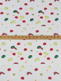 White/Carolina Blue/Cherry Red/Multi Polyester/Lycra Fruit On The Grid Print Double Brushed Knit 56W