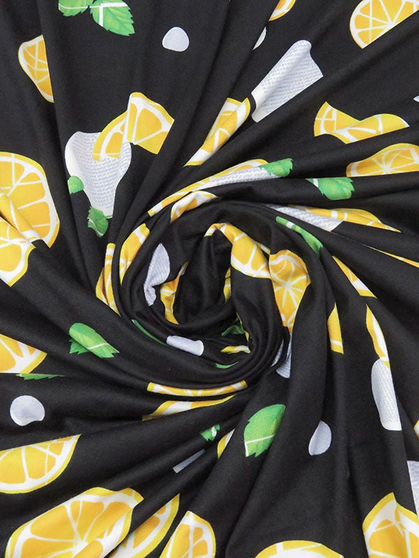 Black/Sunflower/Pale Cornflower/Multi Polyester/Lycra Fruit Slices Print Double Brushed Knit 56W