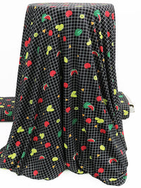 Black/Cherry Red/Light Citrus Yellow/Multi Polyester/Lycra Fruit On The Grid Print Double Brushed Knit 56W