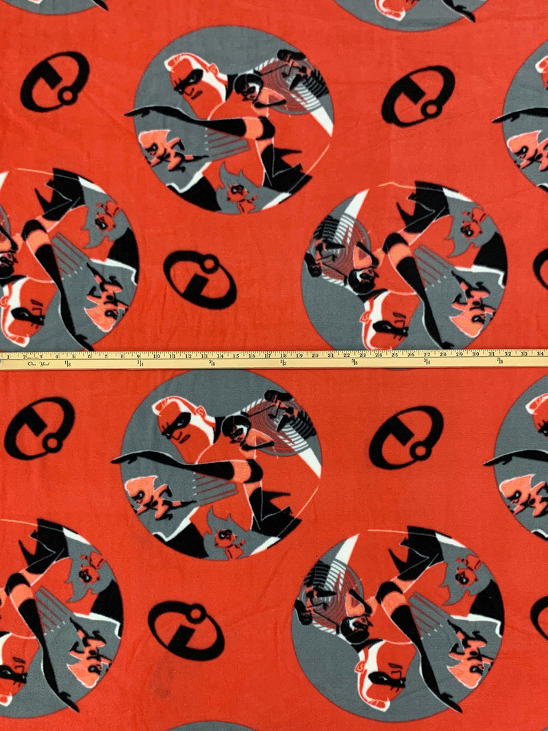 Vermilion Red/Dark Salmon/Black/Gray 100% Polyester Disney Pixar's The Incredibles Print Fleece 56W