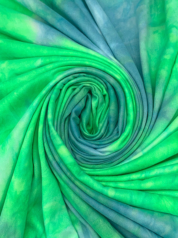 Lime/Sea Smoke Polyester/Lycra Tie-Dyed Double Brushed Knit 58W