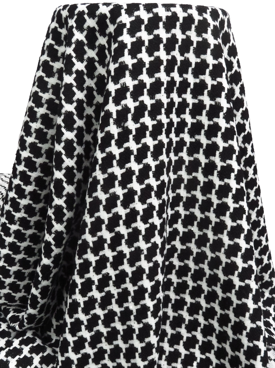 Black/White Polyester/Wool/Metallic Novelty Weave With Sequins Boucle Suiting - NY Designer - 58W