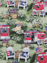 Laurel Green/Amaranth Red/Forest Green/Multi 100% Cotton Patriotic Camping Print Quilt Weight Woven 44W