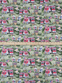 Laurel Green/Amaranth Red/Forest Green/Multi 100% Cotton Patriotic Camping Print Quilt Weight Woven 44W