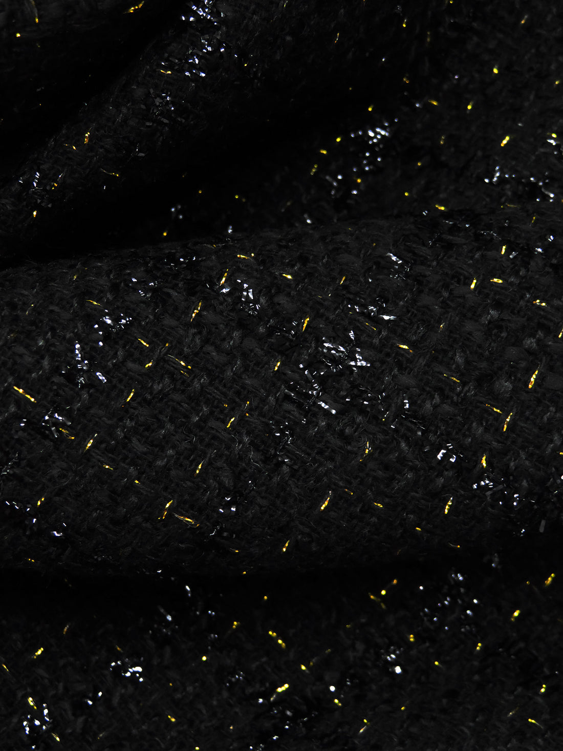 Black/Gold Polyester/Wool/Metallic Novelty Grid Weave Boucle Suiting - NY Designer - 58W
