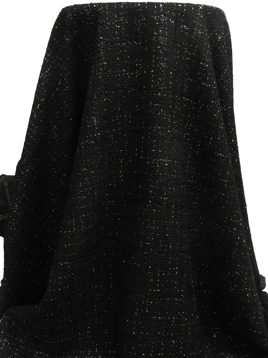 Black/Gold Polyester/Wool/Metallic Novelty Grid Weave Boucle Suiting - NY Designer - 58W