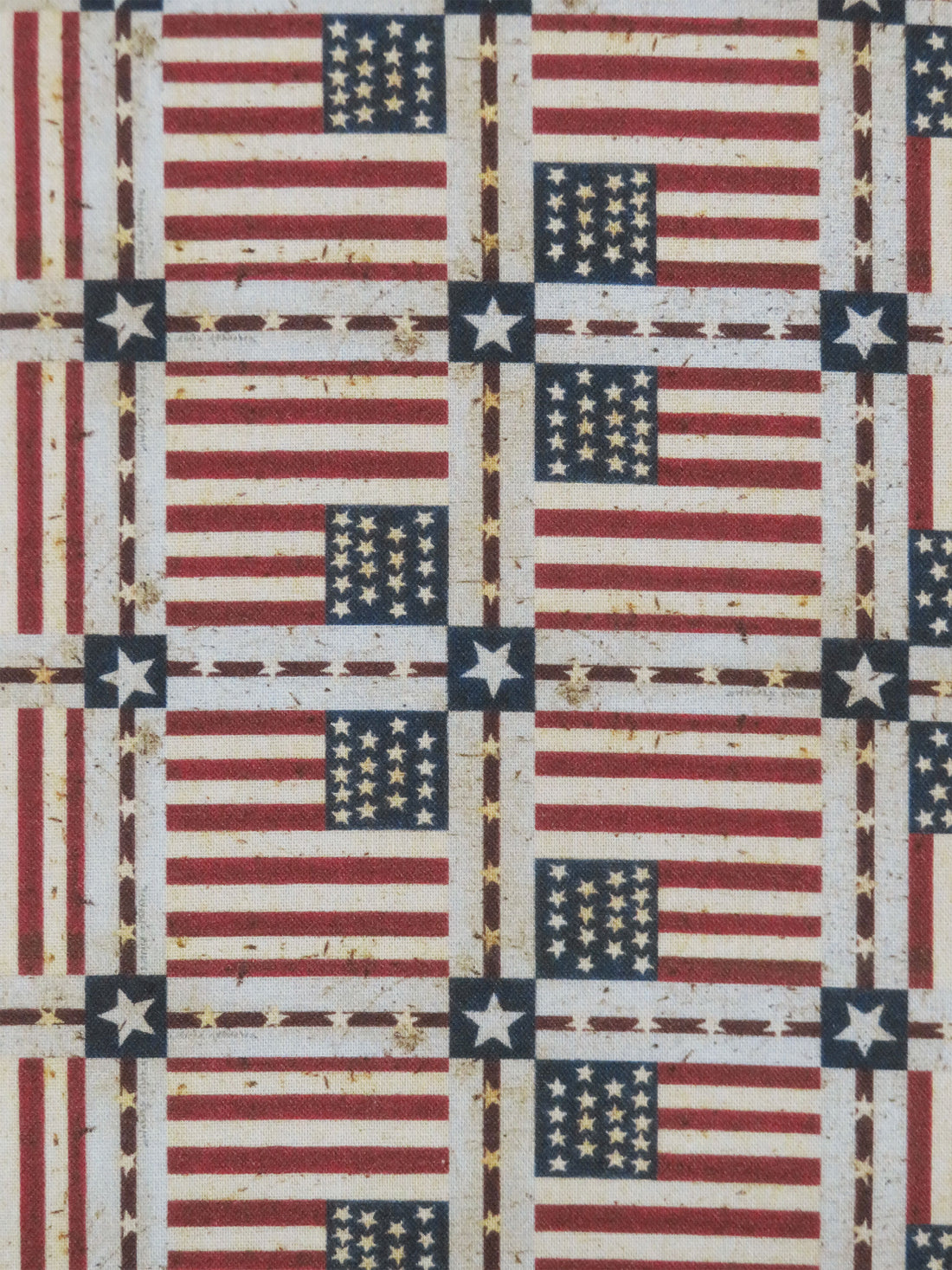 Sangria Red/Wet Cement/Dark Sapphire/Multi 100% Cotton American Flag Tile Print Quilt Weight Woven 44W