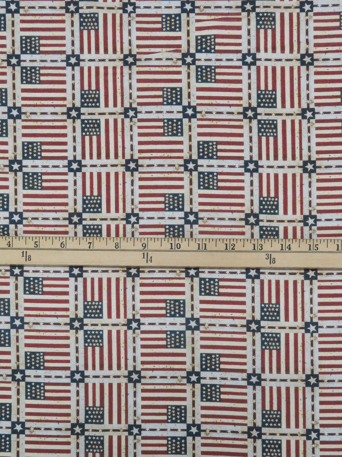 Sangria Red/Wet Cement/Dark Sapphire/Multi 100% Cotton American Flag Tile Print Quilt Weight Woven 44W