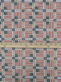 Sangria Red/Wet Cement/Dark Sapphire/Multi 100% Cotton American Flag Tile Print Quilt Weight Woven 44W