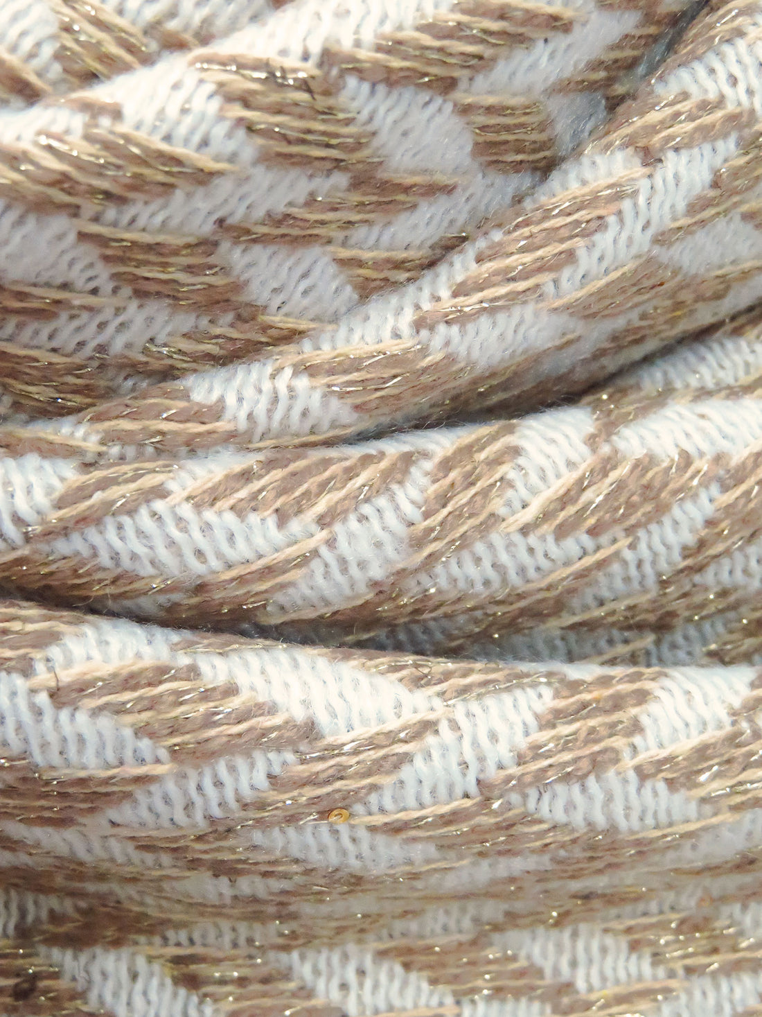 Off-White/Gold/Light Tan/Multi Polyester/Acrylic/Metallic Novelty Geometric Weave With Sequins Boucle Suiting - NY Designer - 58W