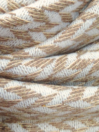 Off-White/Gold/Light Tan/Multi Polyester/Acrylic/Metallic Novelty Geometric Weave With Sequins Boucle Suiting - NY Designer - 58W