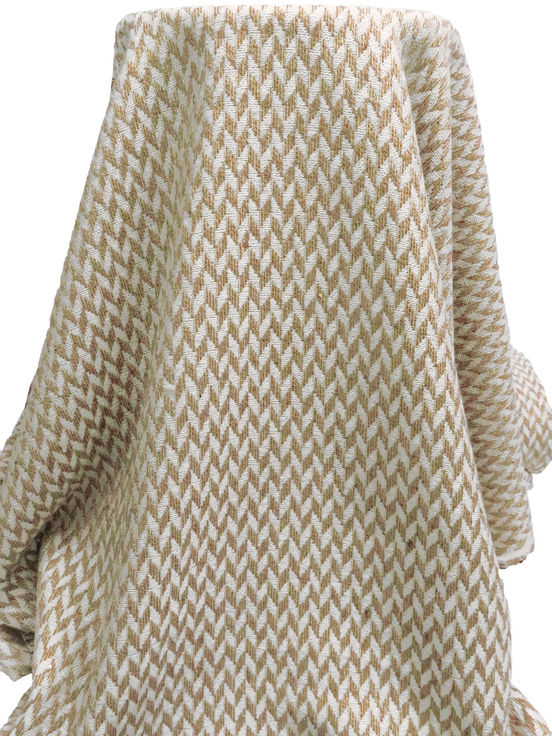 Off-White/Gold/Light Tan/Multi Polyester/Acrylic/Metallic Novelty Geometric Weave With Sequins Boucle Suiting - NY Designer - 58W