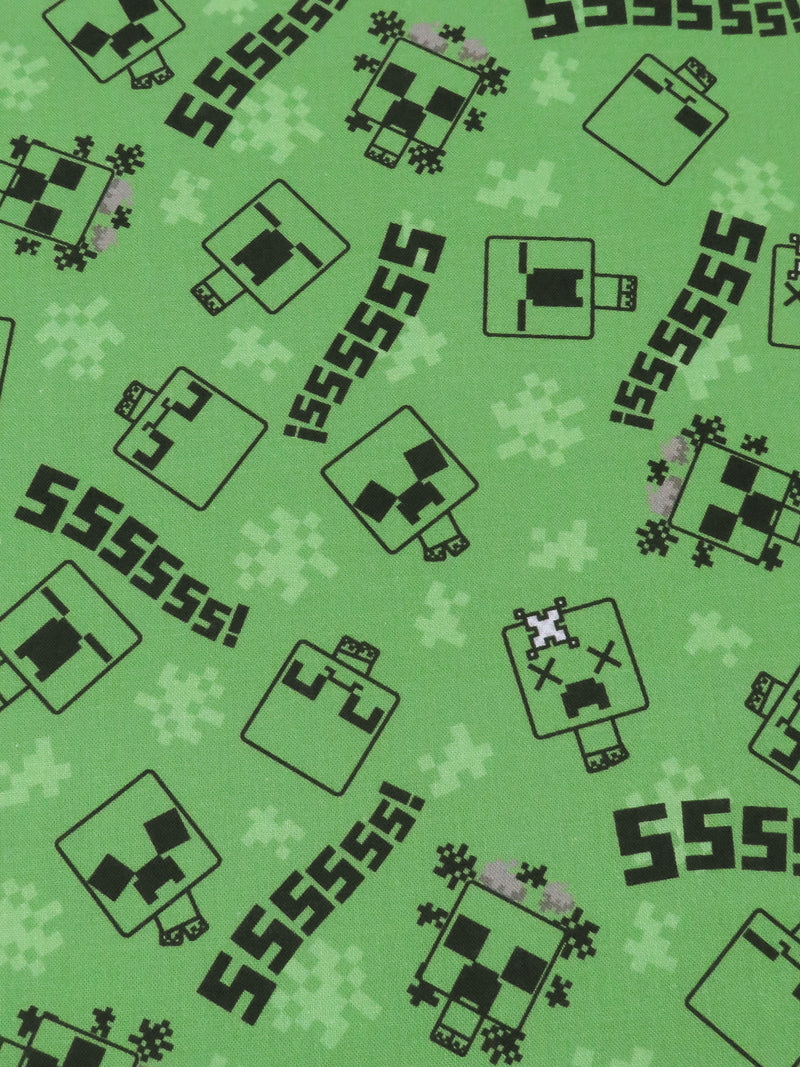 Slime Green/Black 100% Cotton Minecraft Creeper Print Quilt Weight Woven 44W