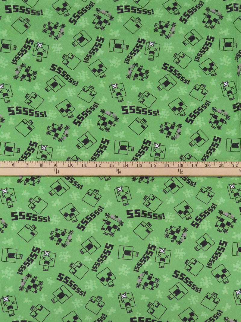 Slime Green/Black 100% Cotton Minecraft Creeper Print Quilt Weight Woven 44W
