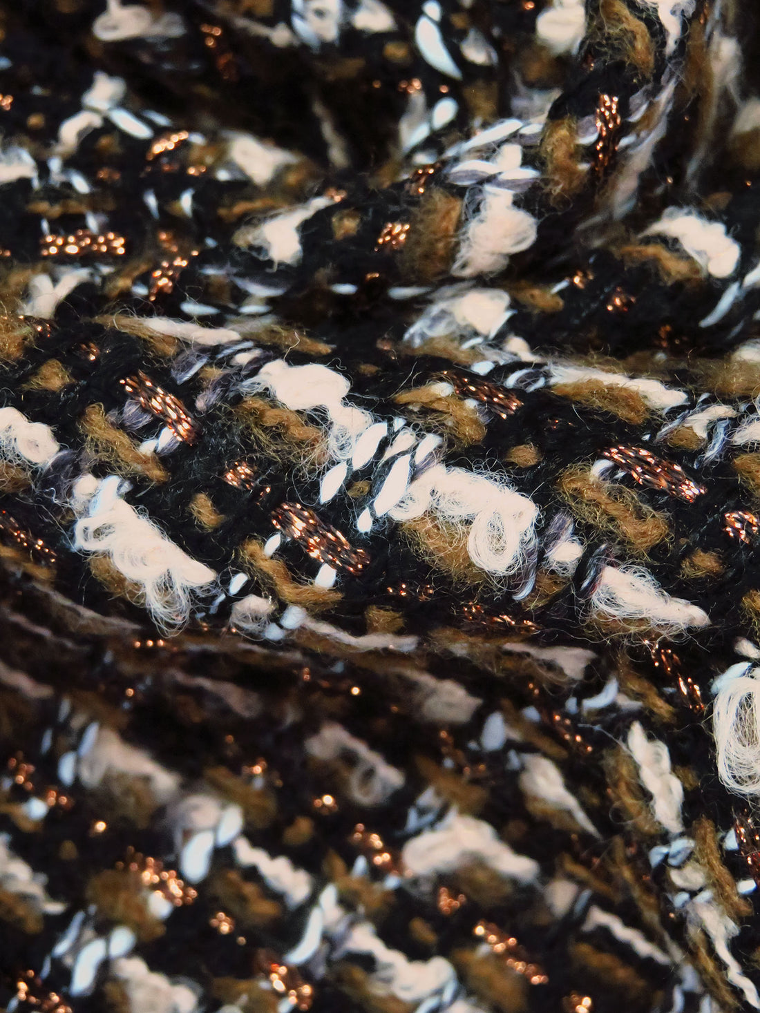 Black/Copper/Desert Sand/Multi Polyester/Wool/Metallic Novelty Grid Weave Boucle Suiting - NY Designer - 58W