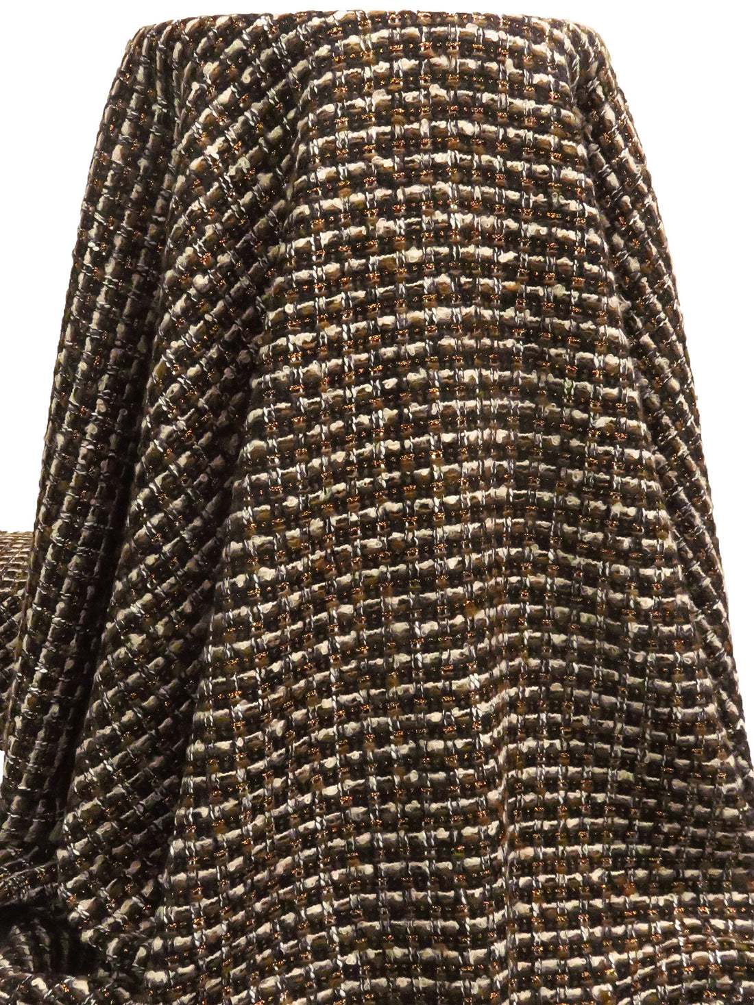 Black/Copper/Desert Sand/Multi Polyester/Wool/Metallic Novelty Grid Weave Boucle Suiting - NY Designer - 58W