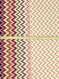Fandango Pink/Navy Blue/Antique Off-White/Multi Polyester/Lycra Double Border Vertical Chevron Print ITY Knit 57W
