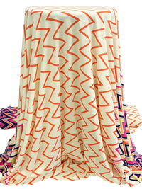 Fandango Pink/Navy Blue/Antique Off-White/Multi Polyester/Lycra Double Border Vertical Chevron Print ITY Knit 57W