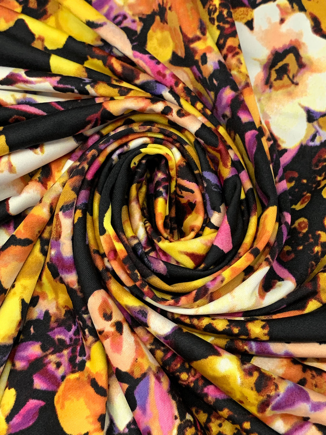 Lemon/Black/Plum/Multi Polyester/Lycra Floral Print DTY Knit 60W