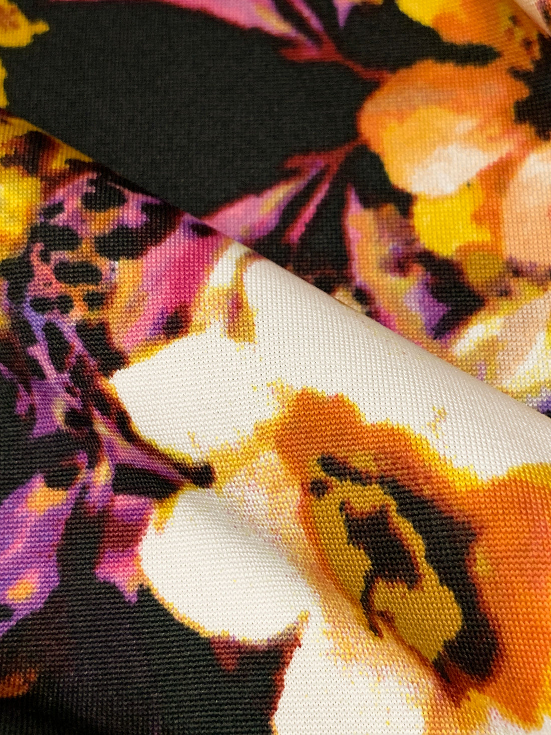 Lemon/Black/Plum/Multi Polyester/Lycra Floral Print DTY Knit 60W
