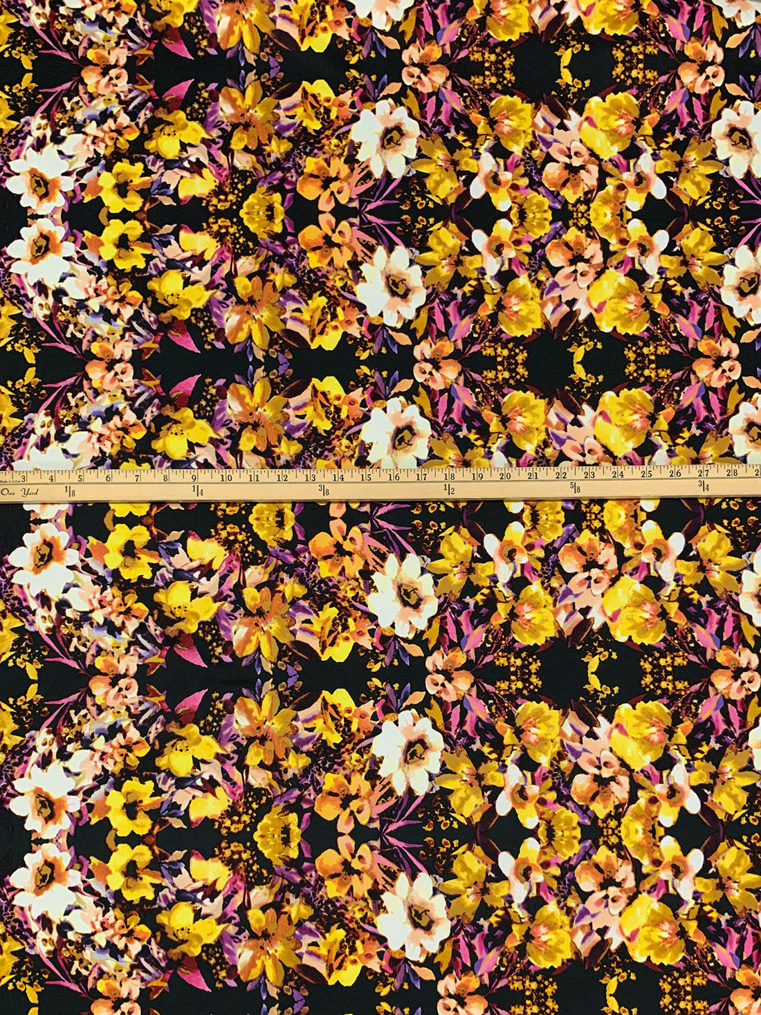 Lemon/Black/Plum/Multi Polyester/Lycra Floral Print DTY Knit 60W