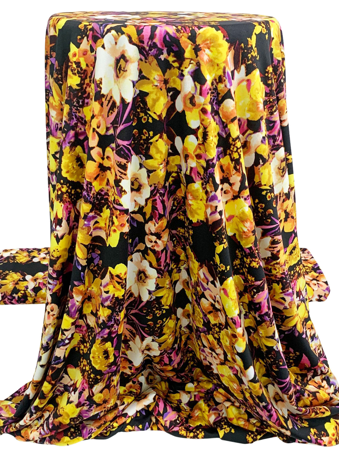 Lemon/Black/Plum/Multi Polyester/Lycra Floral Print DTY Knit 60W