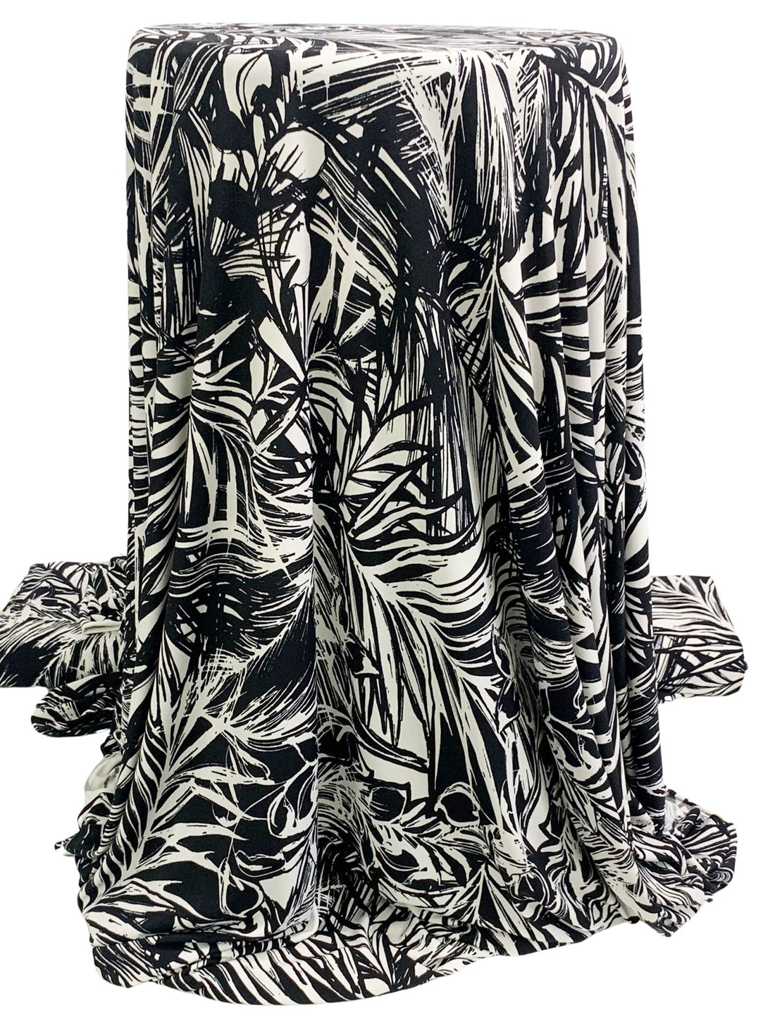 Black/White Polyester/Lycra Large Floral Print ITY Knit 58W