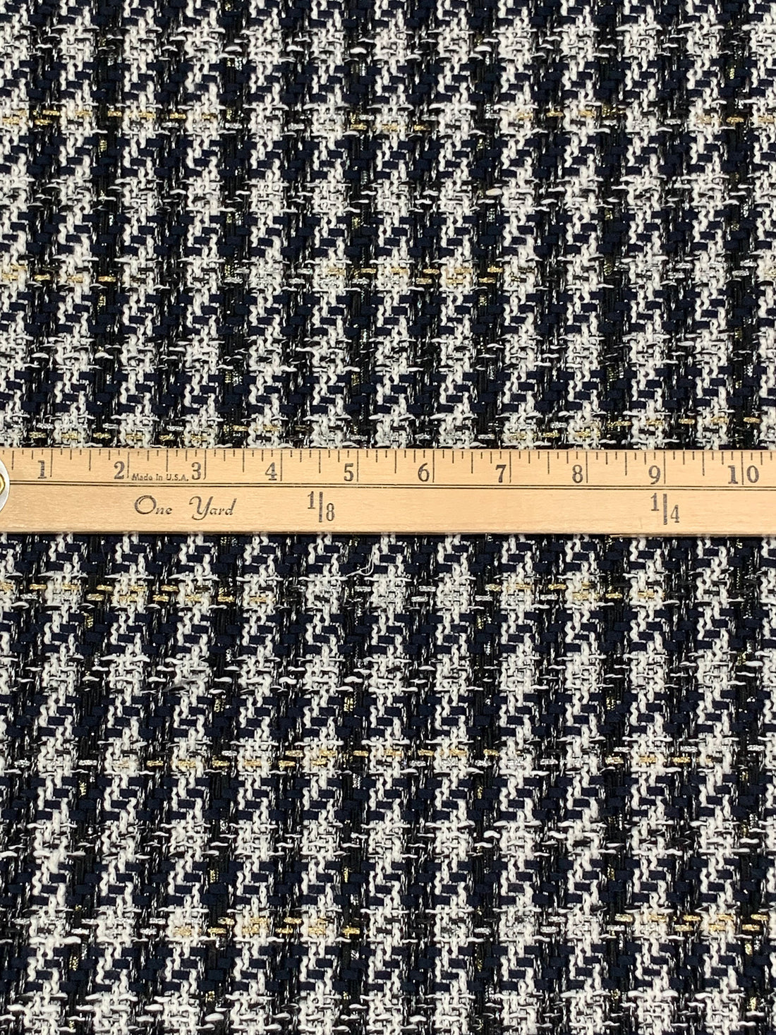 Midnight Navy/Silver/Off-White/Gold Polyester/Wool/Metallic Novelty Weave Boucle Suiting - NY Designer - 60W