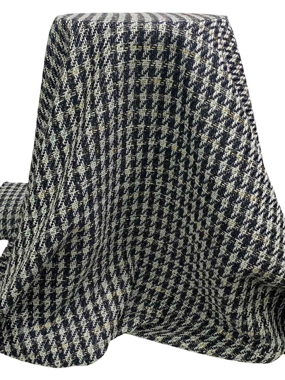 Midnight Navy/Silver/Off-White/Gold Polyester/Wool/Metallic Novelty Weave Boucle Suiting - NY Designer - 60W