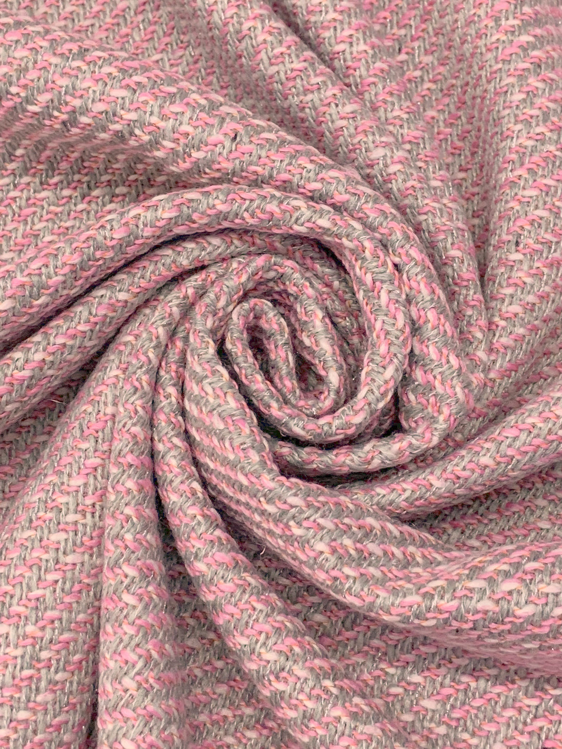Silvery Pink/Cherry Blossom/Silver Polyester/Wool/Metallic Boucle Suiting - NY Designer - 58W