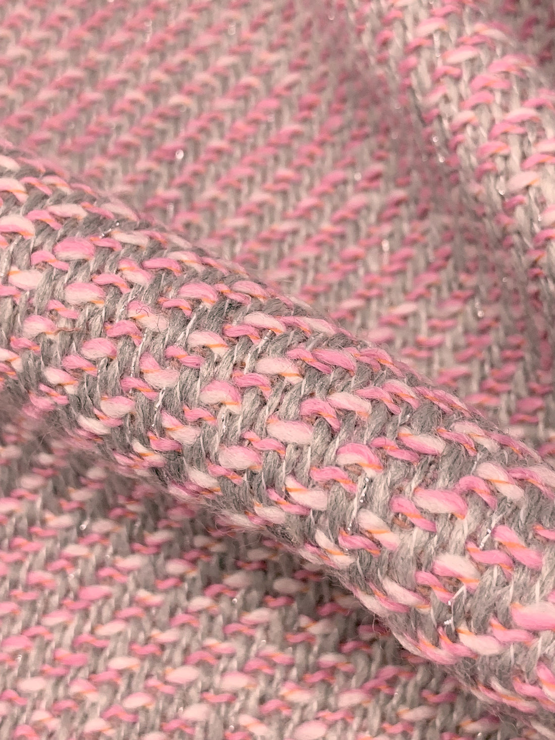 Silvery Pink/Cherry Blossom/Silver Polyester/Wool/Metallic Boucle Suiting - NY Designer - 58W
