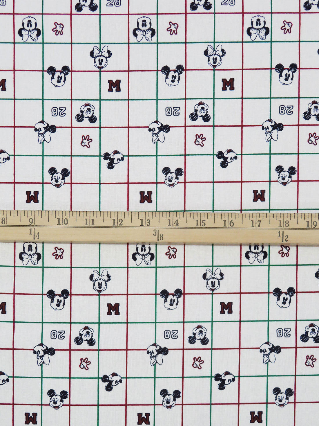 Palest Taupe/Midnight Navy/Claret/Emerald 100% Cotton Mickey And Minnie Icon Grid Print Quilt Weight Woven 44W