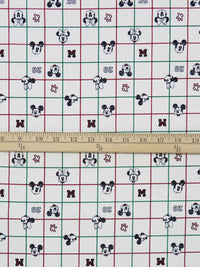 Palest Taupe/Midnight Navy/Claret/Emerald 100% Cotton Mickey And Minnie Icon Grid Print Quilt Weight Woven 44W