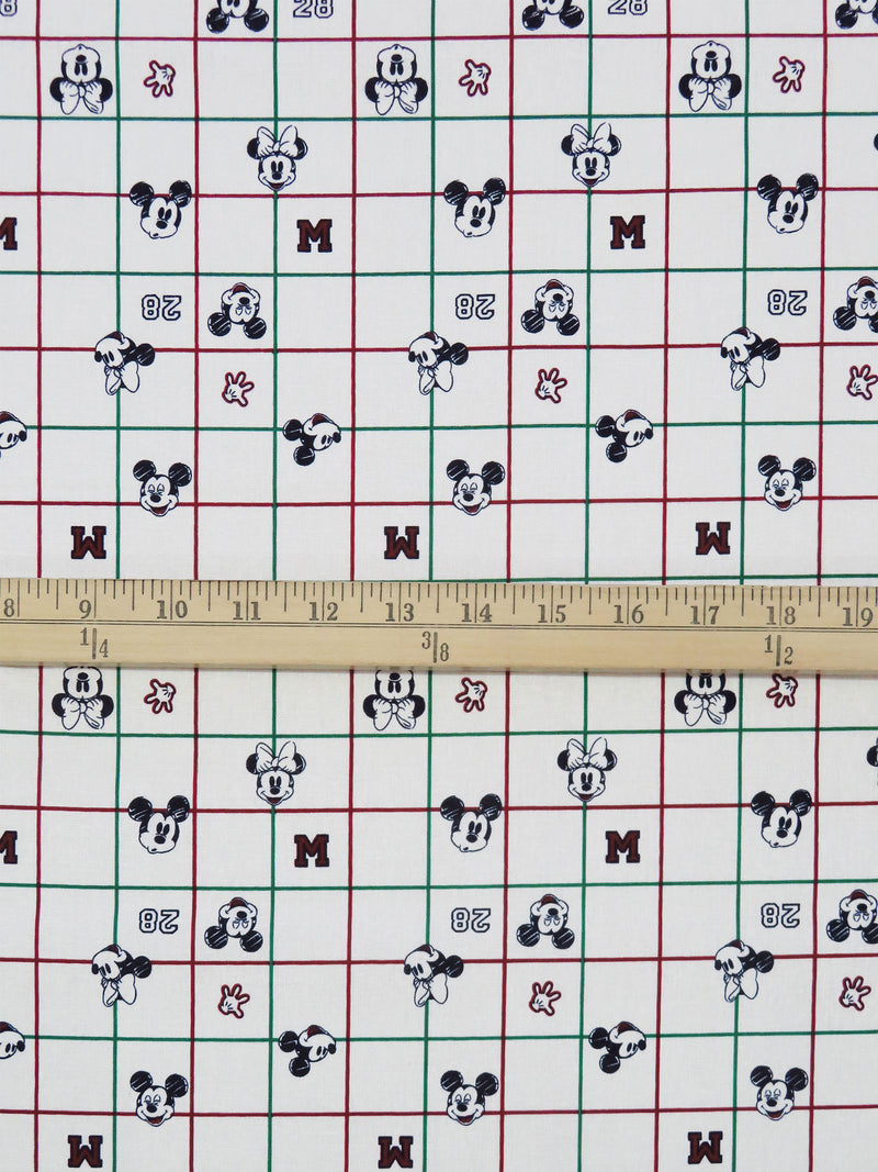 Palest Taupe/Midnight Navy/Claret/Emerald 100% Cotton Mickey And Minnie Icon Grid Print Quilt Weight Woven 44W