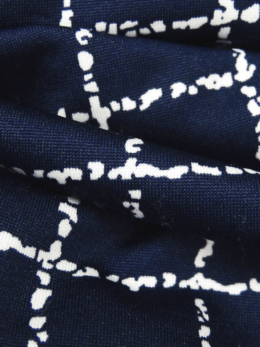 Dark Navy/White Polyester/Lycra Abstract Grid Print DTY Knit - 61W