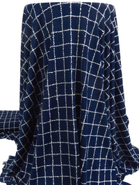 Dark Navy/White Polyester/Lycra Abstract Grid Print DTY Knit - 61W