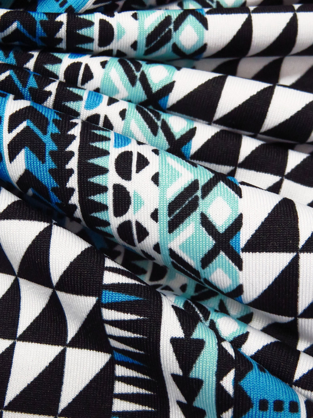 Black/White/Rich Electric Blue/Multi Polyester/Lycra Vertical Geometric Stripe Print DTY Knit 62W