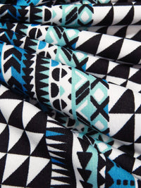 Black/White/Rich Electric Blue/Multi Polyester/Lycra Vertical Geometric Stripe Print DTY Knit 62W