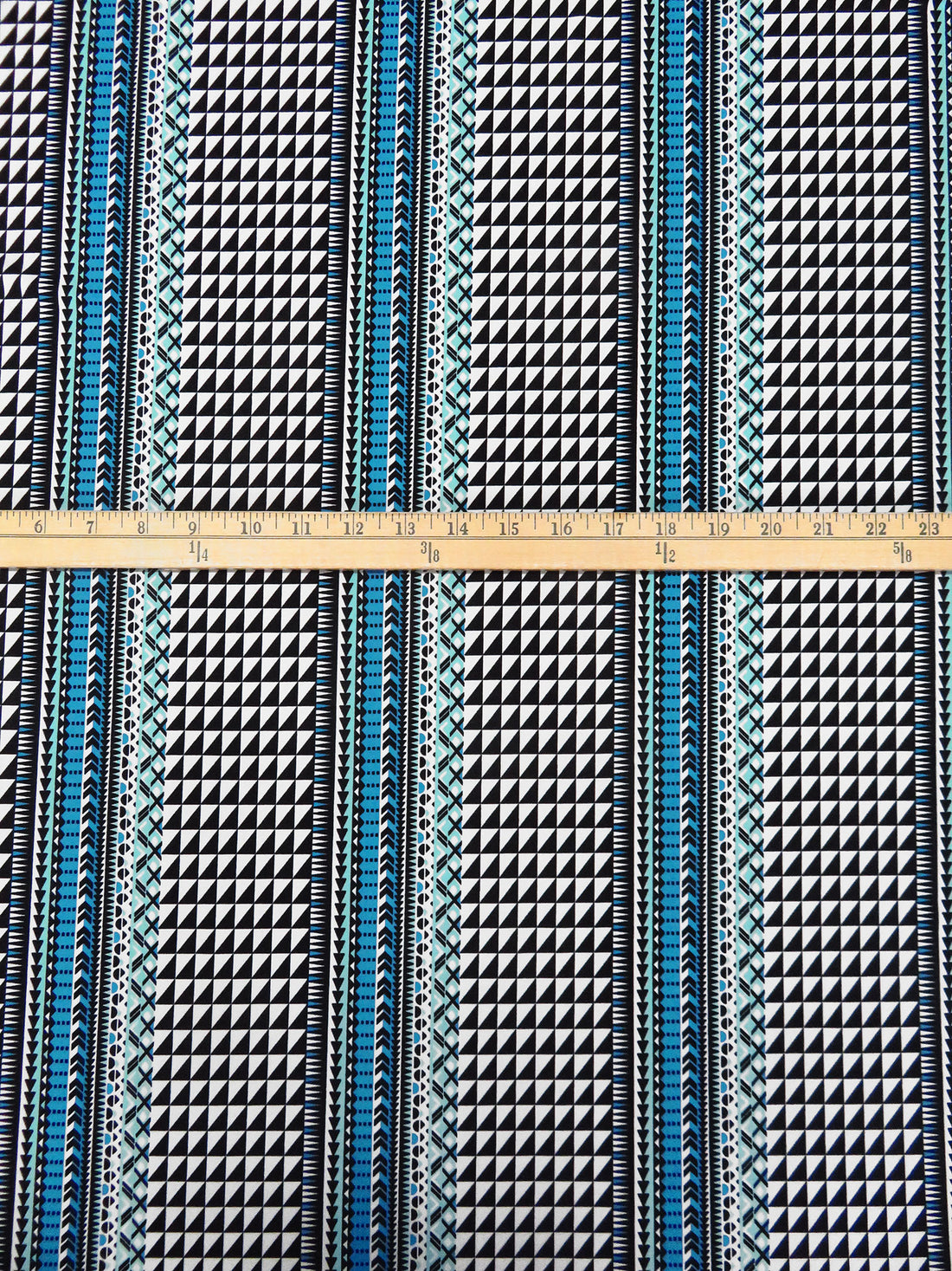 Black/White/Rich Electric Blue/Multi Polyester/Lycra Vertical Geometric Stripe Print DTY Knit 62W