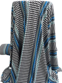 Black/White/Rich Electric Blue/Multi Polyester/Lycra Vertical Geometric Stripe Print DTY Knit 62W