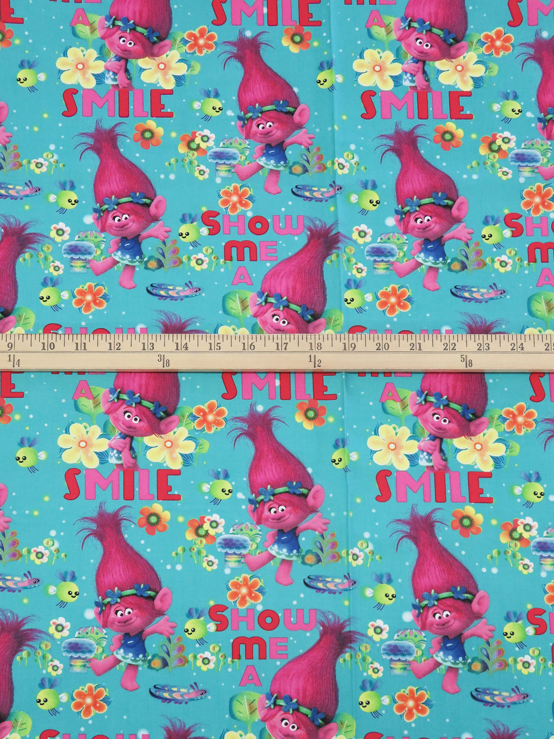 Aqua Blue/Magenta/Deep Cherry Red/Multi 100% Cotton "Trolls - Poppy True Colors Are Beautiful" Print Quilt Weight Woven 44W