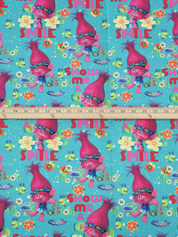 Aqua Blue/Magenta/Deep Cherry Red/Multi 100% Cotton "Trolls - Poppy True Colors Are Beautiful" Print Quilt Weight Woven 44W